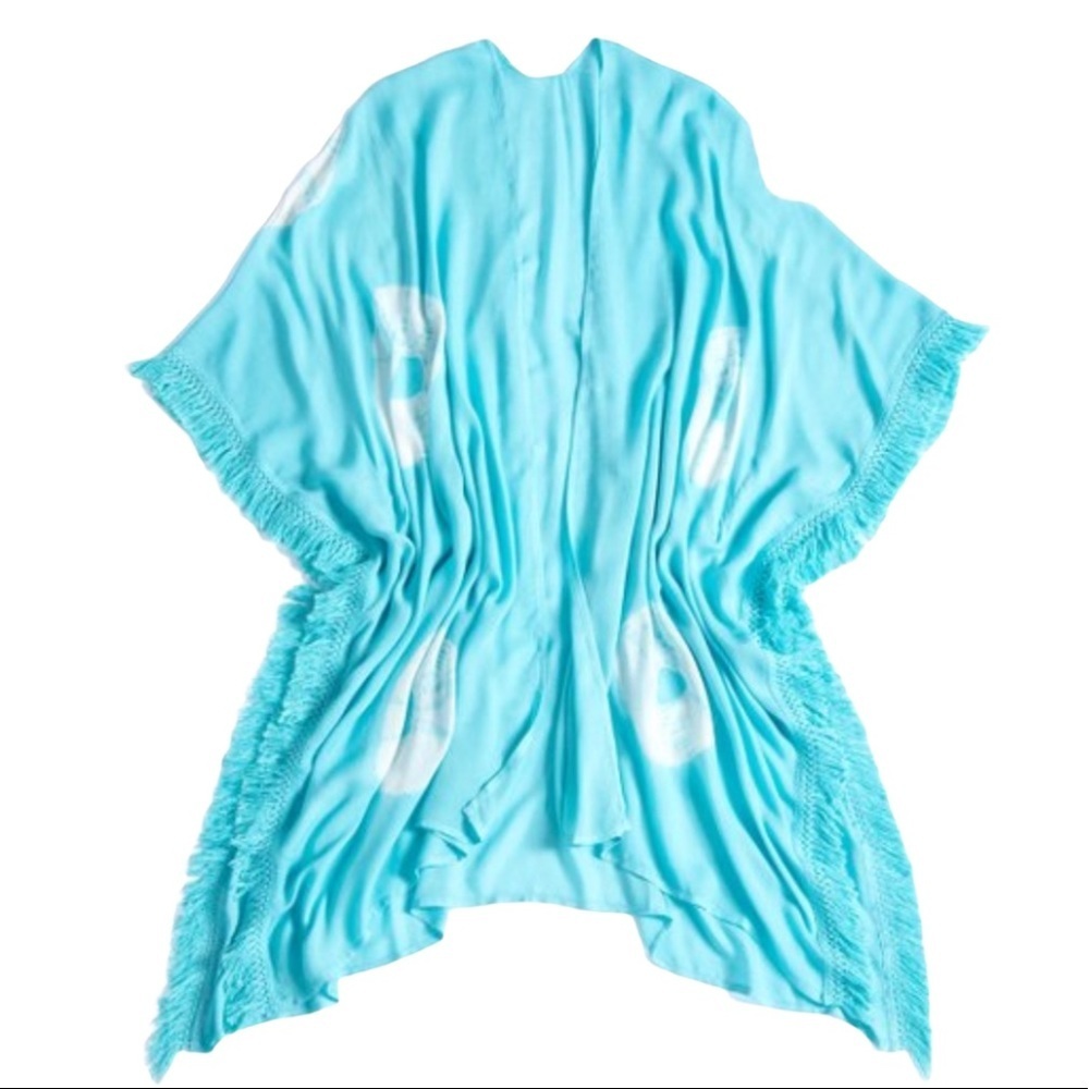 SHIRALEAH Turquoise Vida Tie Die Beach Cover Up/Kimono OS NWT